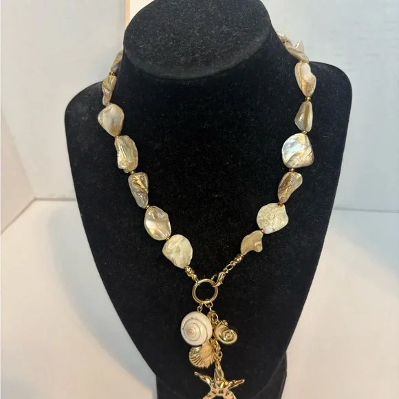 Carolee Gold-Tone Iridescent Shell Charm Necklace - Picture 2 of 8